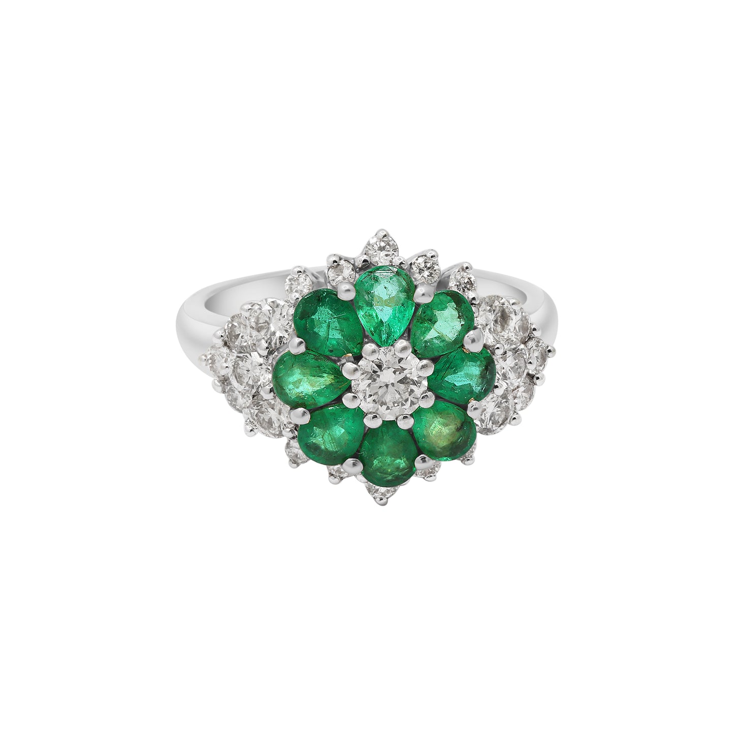 Beautiful Floral Shaped Natural Emerald And Diamond Yellow Gold Ring 14k Yellow Gold