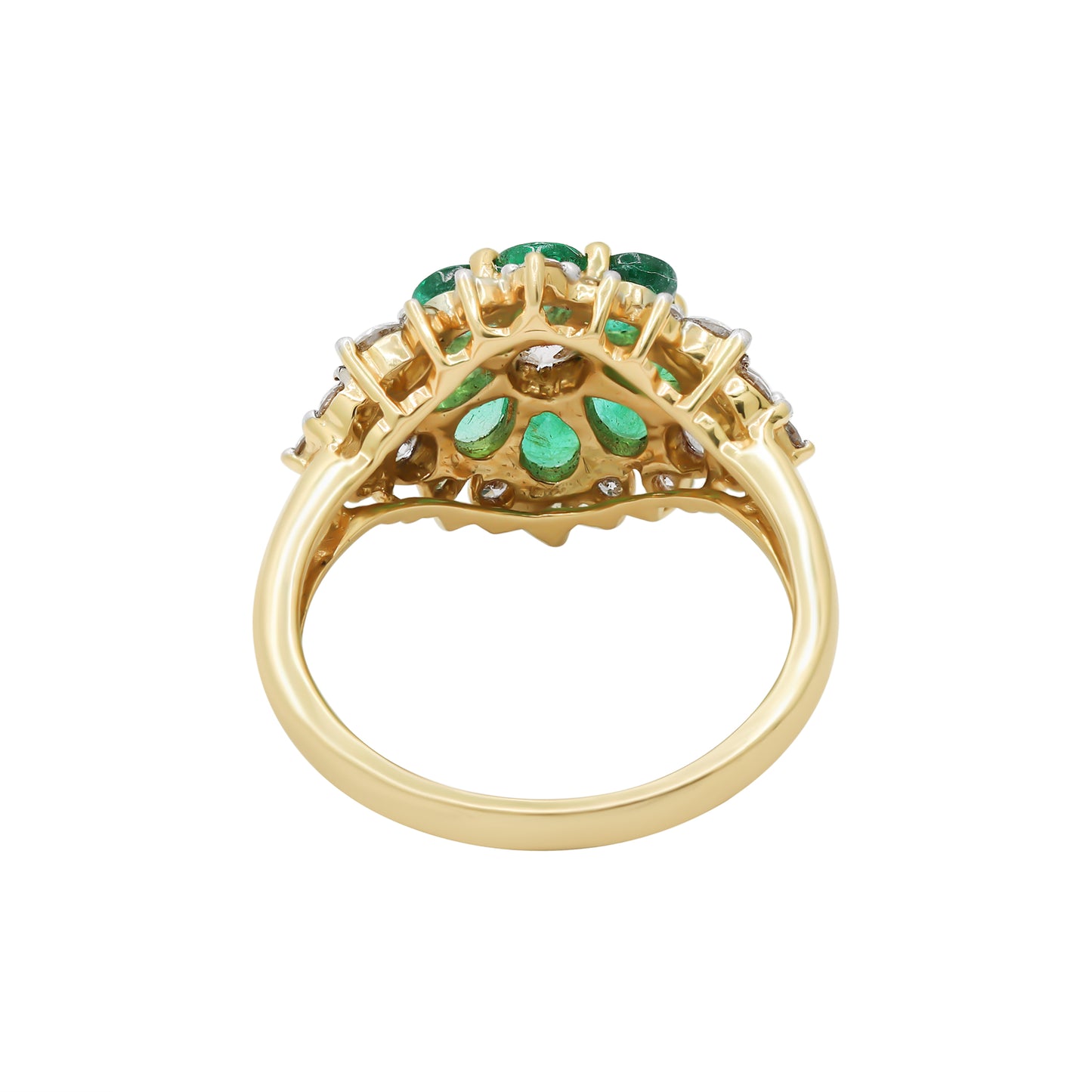Beautiful Floral Shaped Natural Emerald And Diamond Yellow Gold Ring 14k Yellow Gold