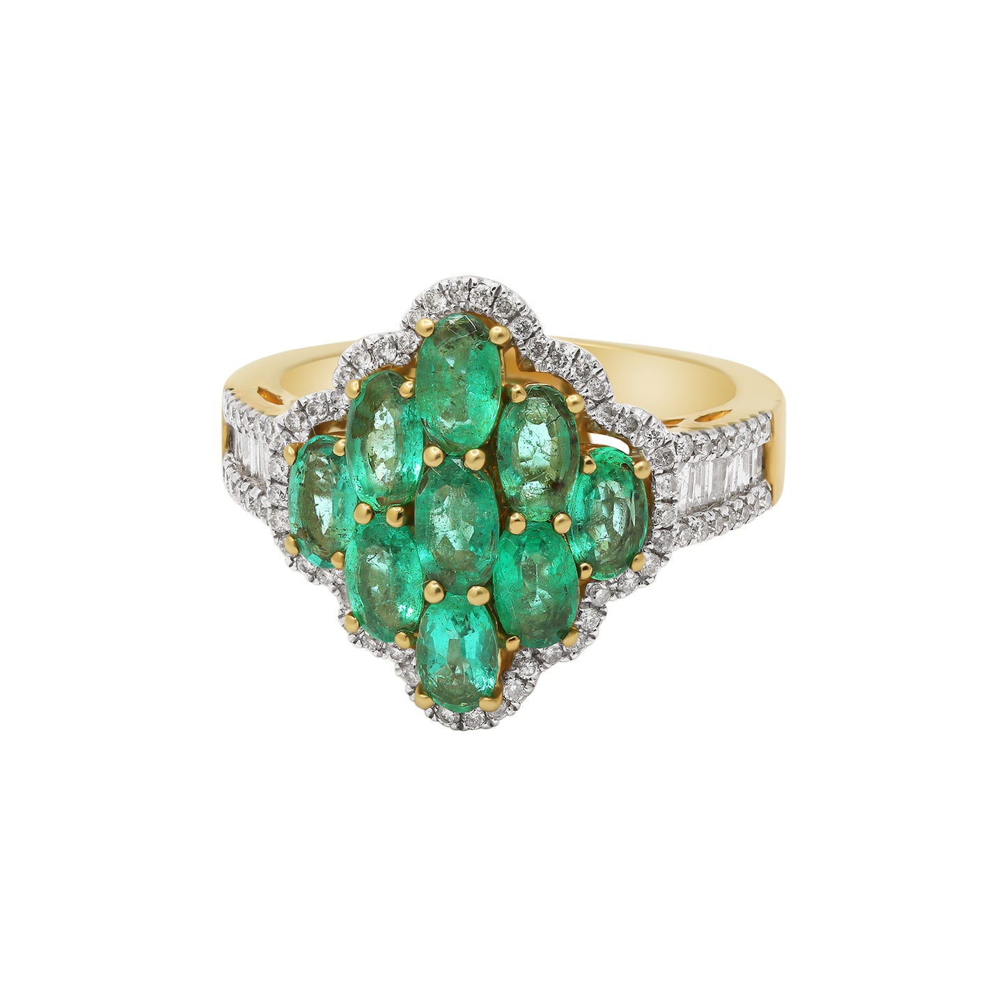 Gorgeous Natural Emerald And Diamond Yellow Gold Ring In 14k Yellow Gold