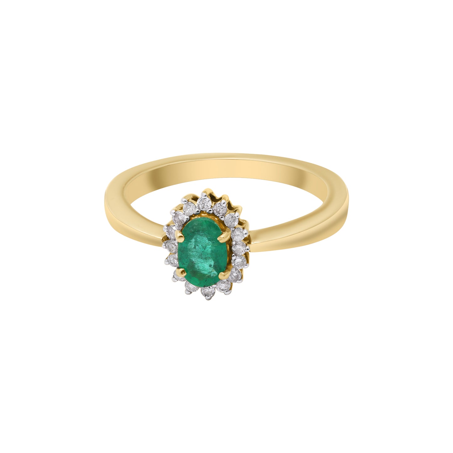 Natural Oval Emerald With Diamond In 14k Yellow Gold