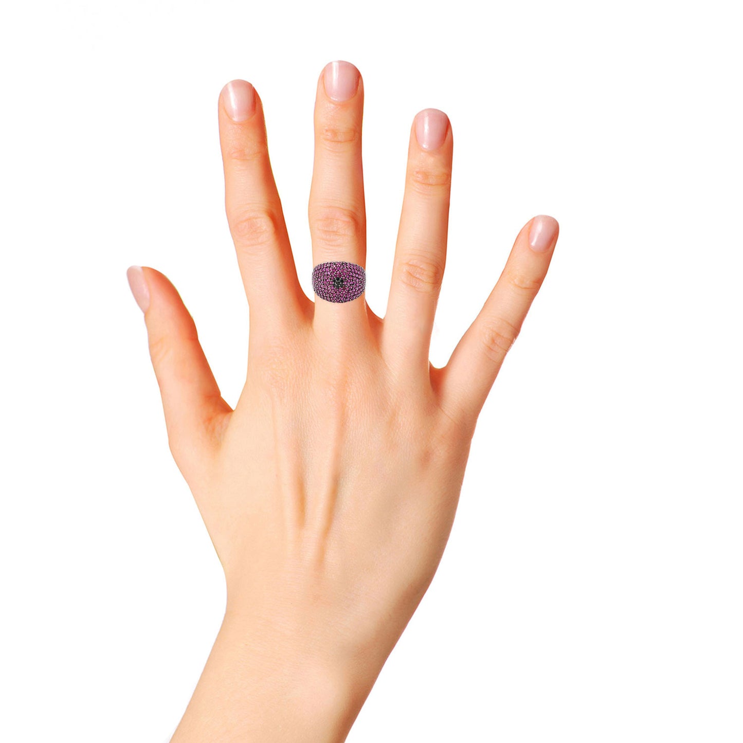 Natural Ruby & Black Spinel Gemstone 925 Sterling Silver Ring