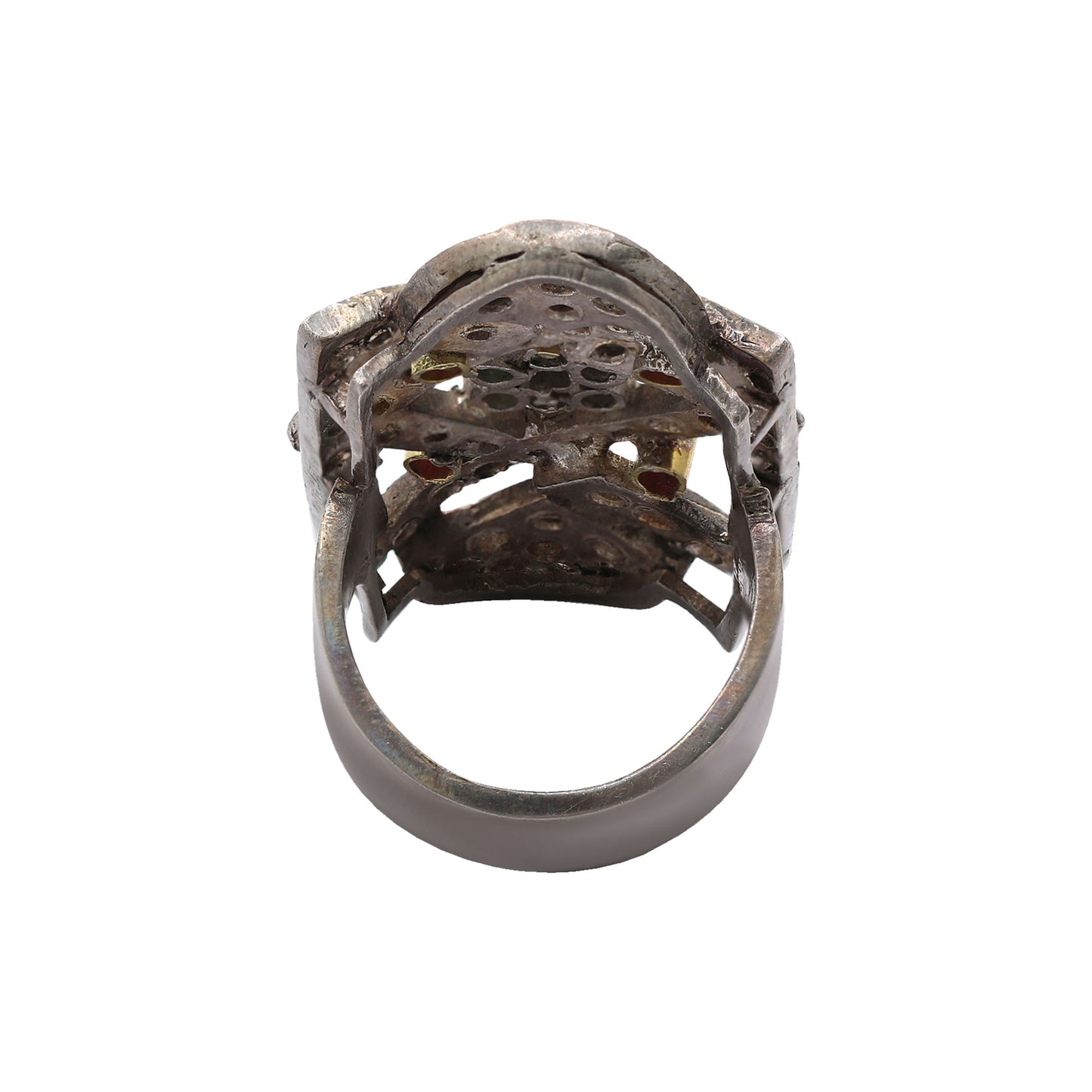 Vintage Natural Emerald, Ruby And Diamond Black Rhodium 925 Sterling Silver Ring