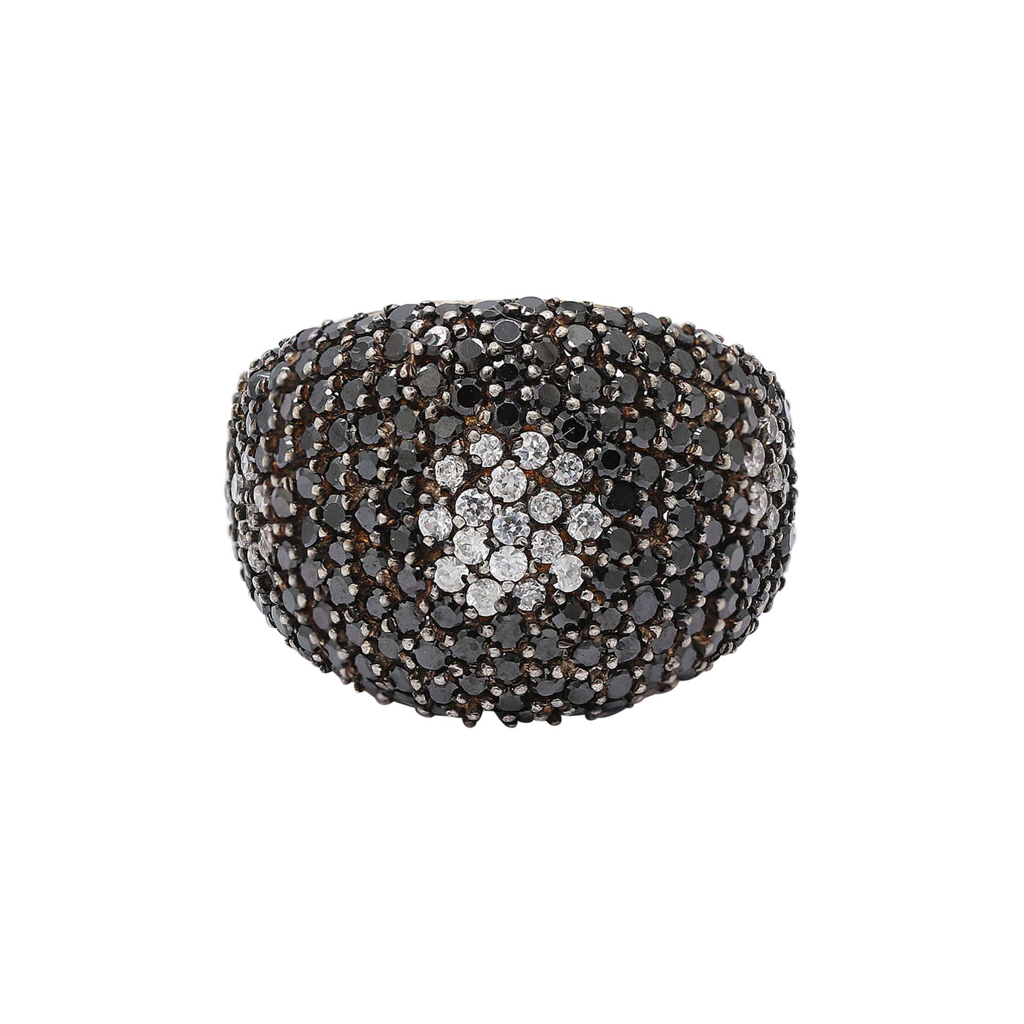 Natural Black Spinel And Cubic Zircon 925 Sterling Silver Gold Plated Ring