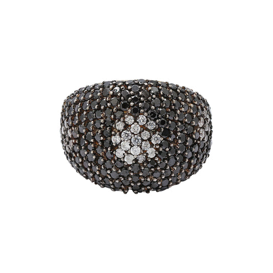 Natural Black Spinel And Cubic Zircon 925 Sterling Silver Gold Plated Ring