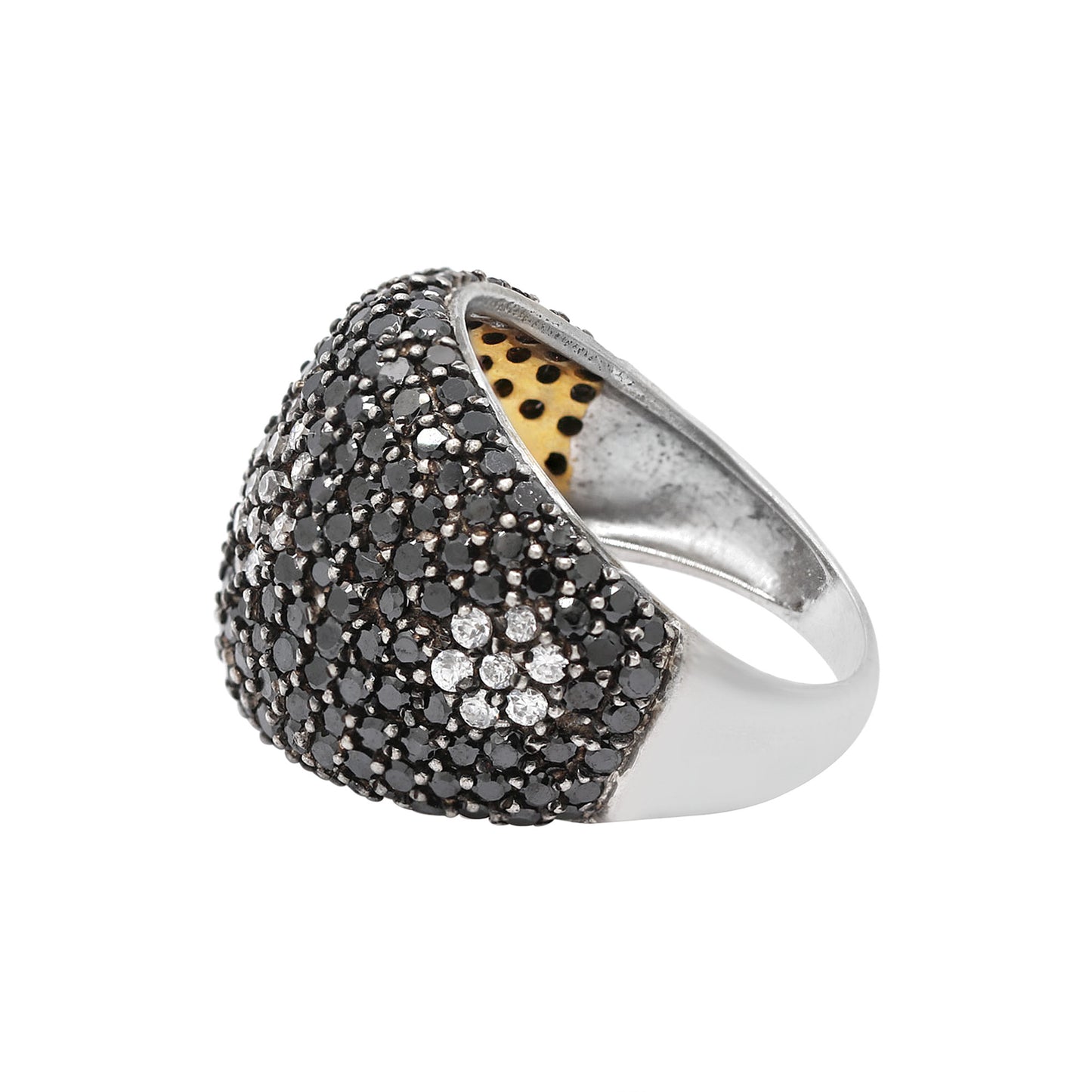 Natural Black Spinel And Cubic Zircon 925 Sterling Silver Gold Plated Ring