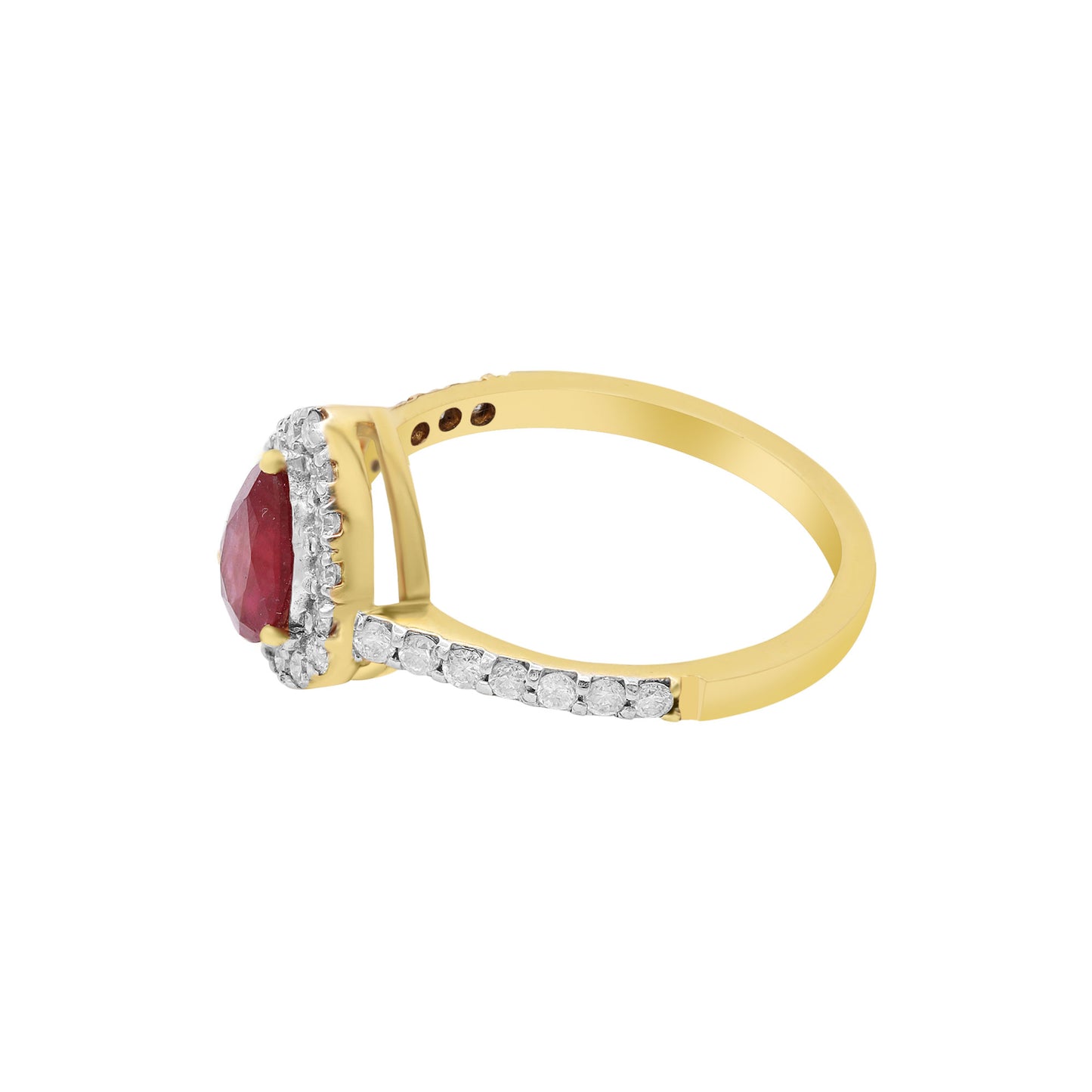 Natural Pear Ruby With Diamond Ring In 14k Yellow Gold