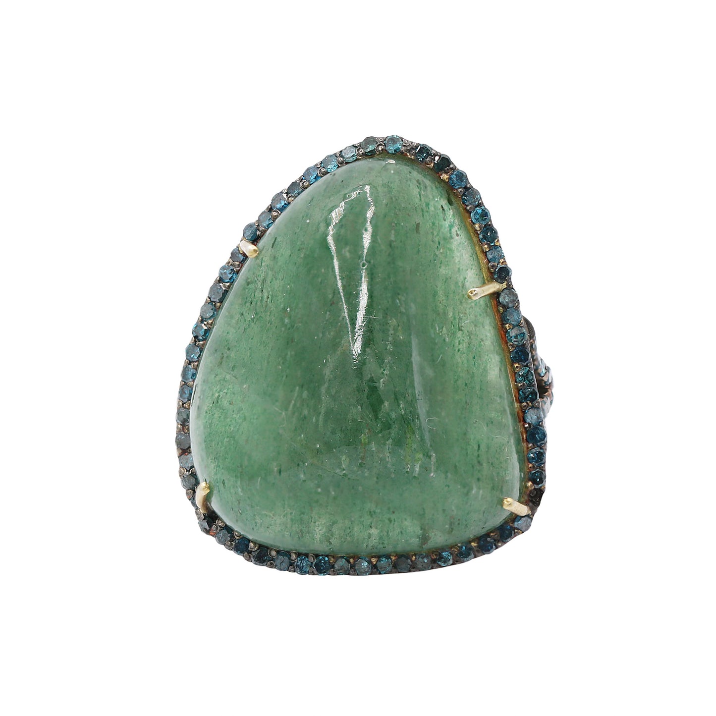 Natural Emerald & Blue Diamond 925 Sterling Silver Gold Plated Ring