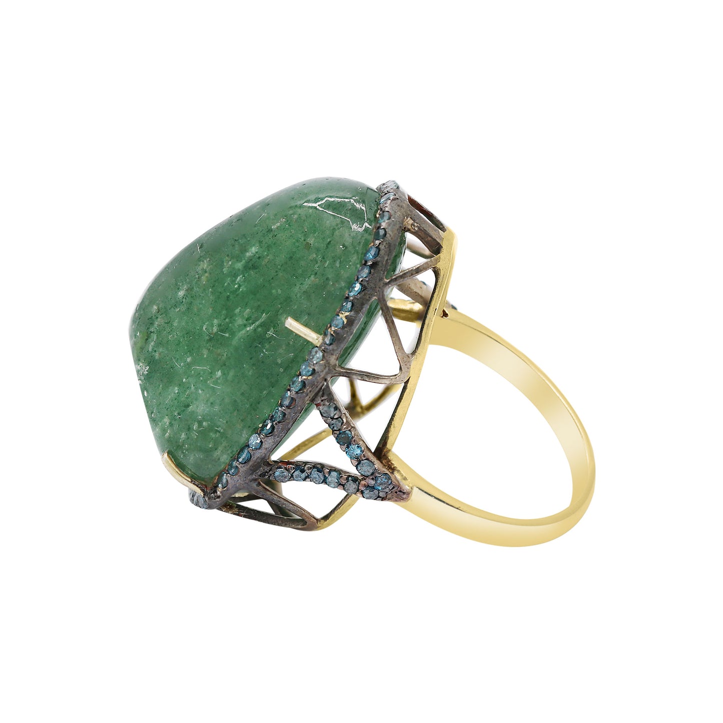 Natural Emerald & Blue Diamond 925 Sterling Silver Gold Plated Ring