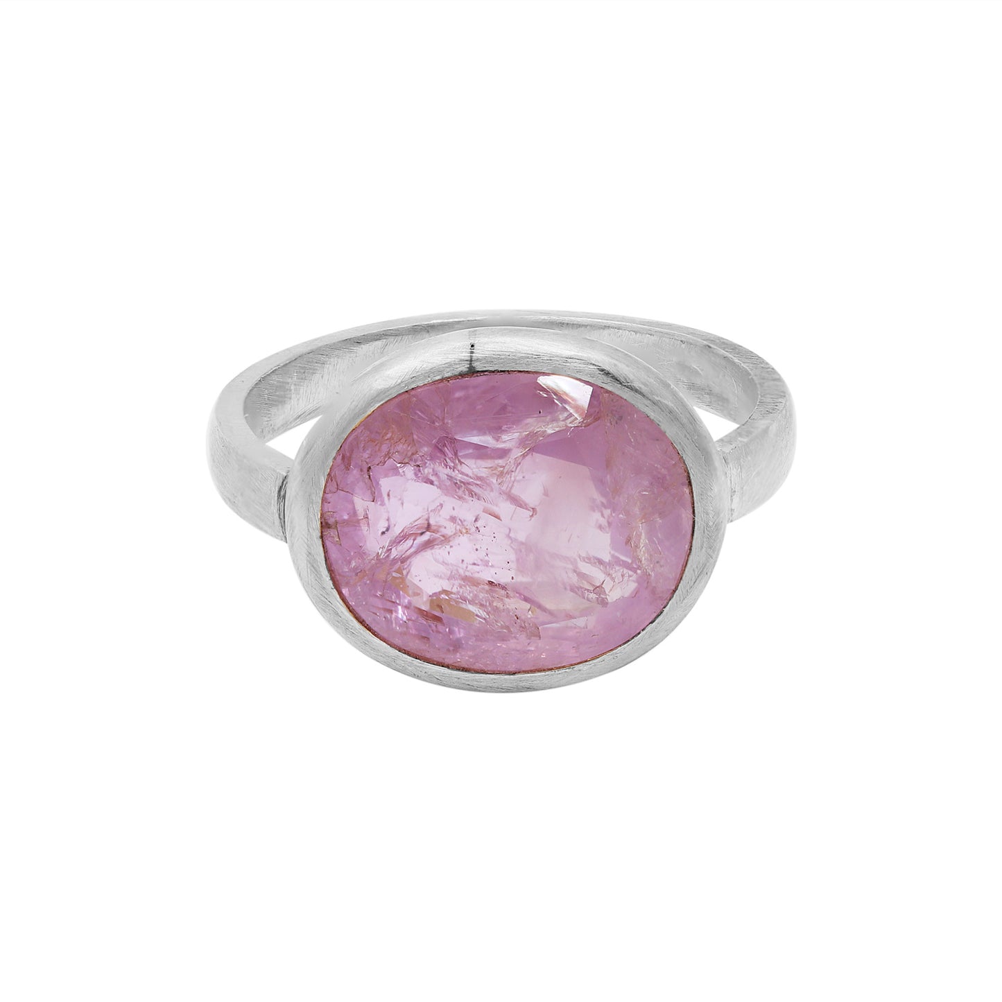 Natural Pink Sapphire Oval Cut Gemstone Matt Gold Ring In 18k Yellow Gold