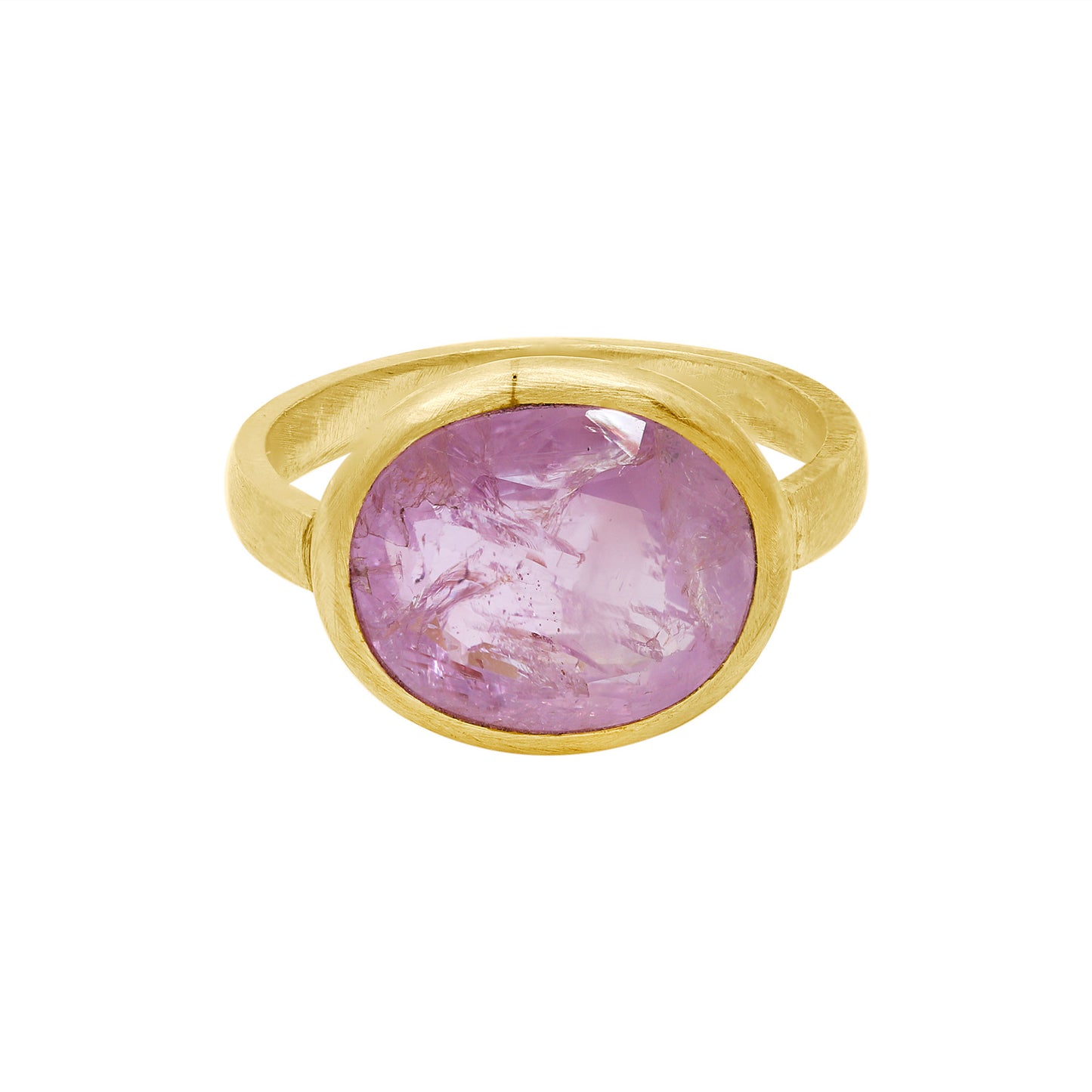 Natural Pink Sapphire Oval Cut Gemstone Matt Gold Ring In 18k Yellow Gold