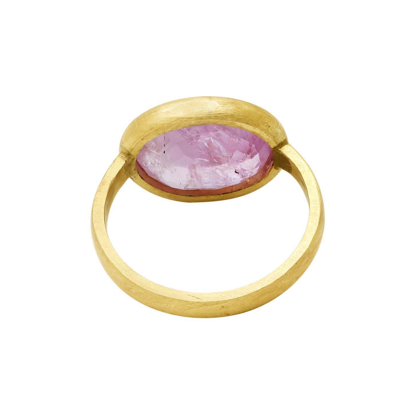 Natural Pink Sapphire Oval Cut Gemstone Matt Gold Ring In 18k Yellow Gold