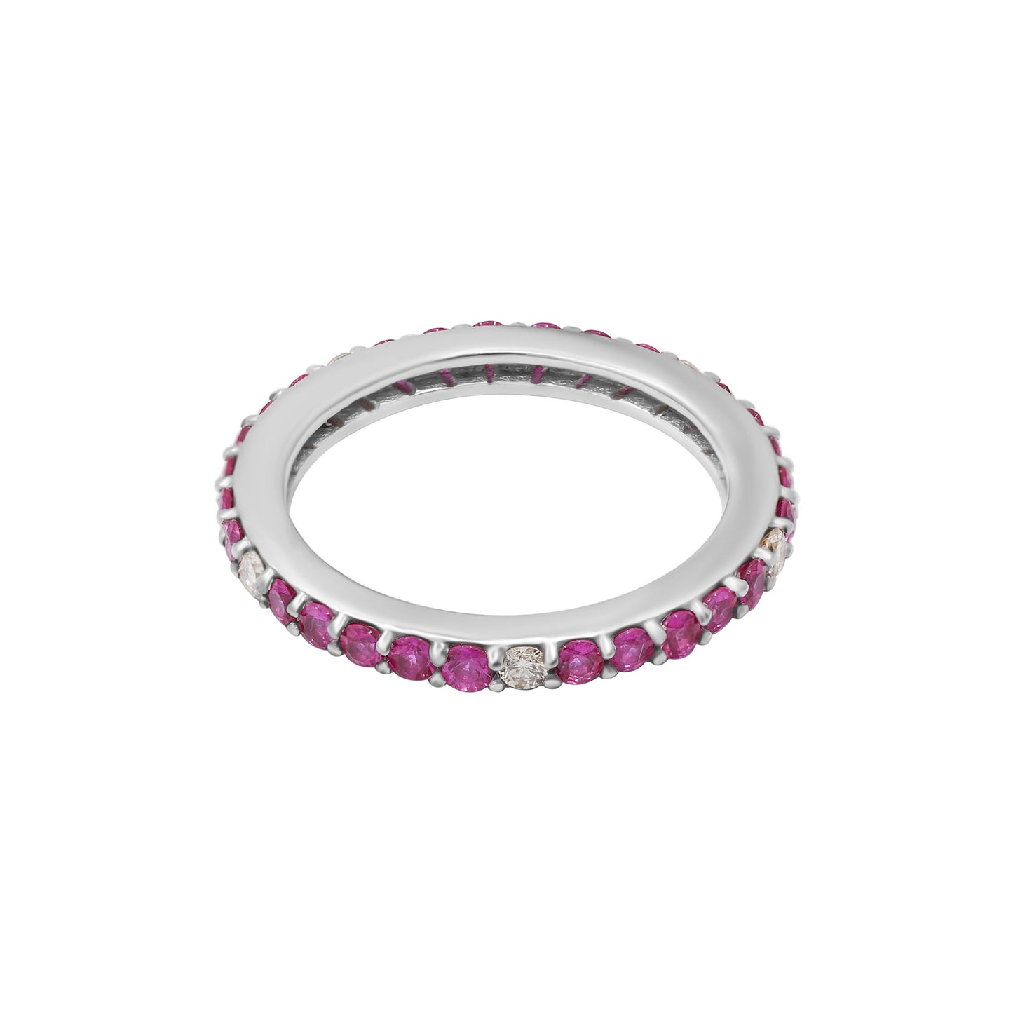 18k Gold Natural Ruby With Diamond White Gold Band Ring