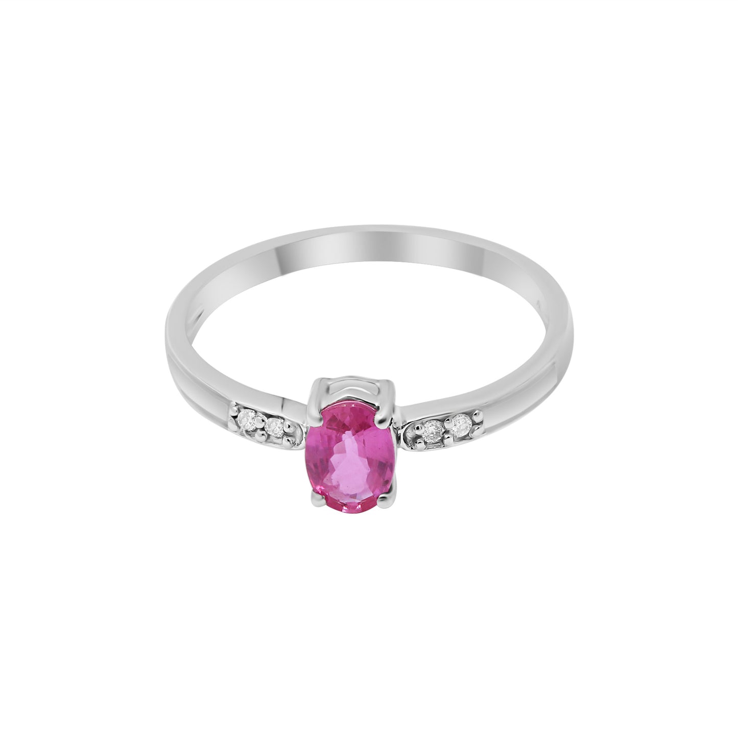 Natural Oval Cut Ruby With Diamond White Gold Ring In 14k White Gold