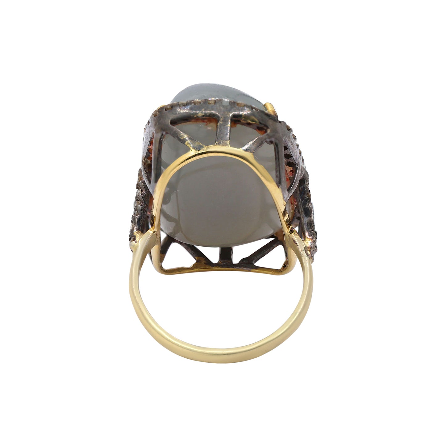 Natural Chalcedony With Diamond 925 Silver Gold Plated Ring