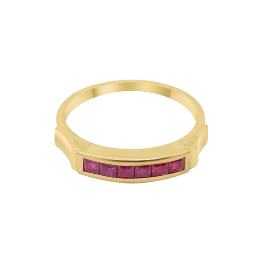 Natural Ruby Gemstone Yellow Gold Band Ring In 14k Gold