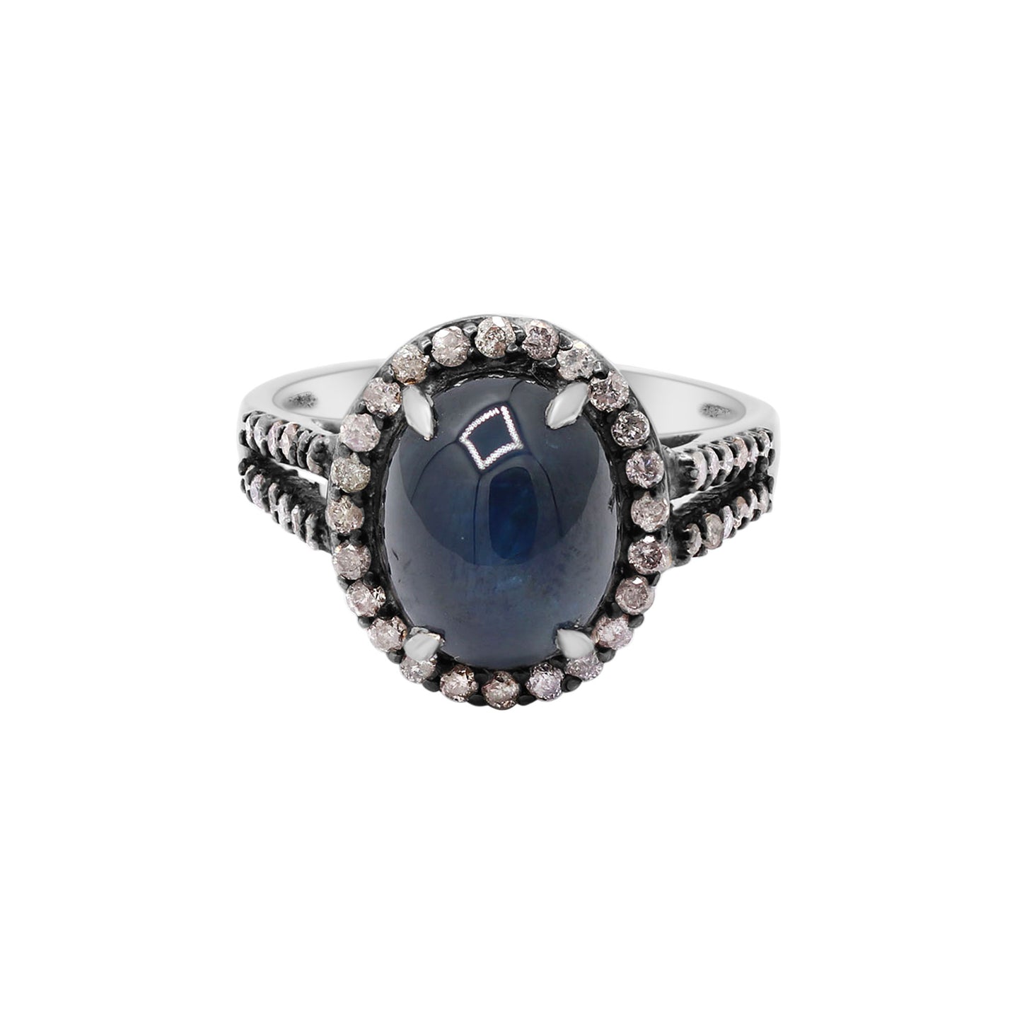 Precious Blue Sapphire With Diamond 925 Sterling Silver Ring