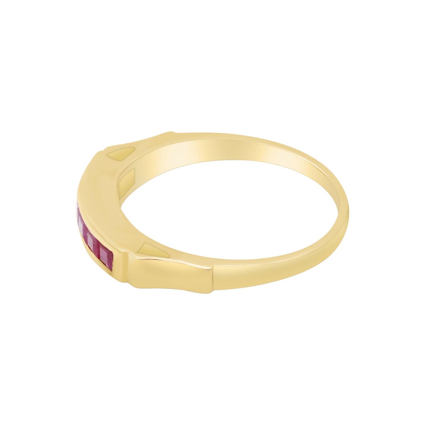 Natural Ruby Gemstone Yellow Gold Band Ring In 14k Gold