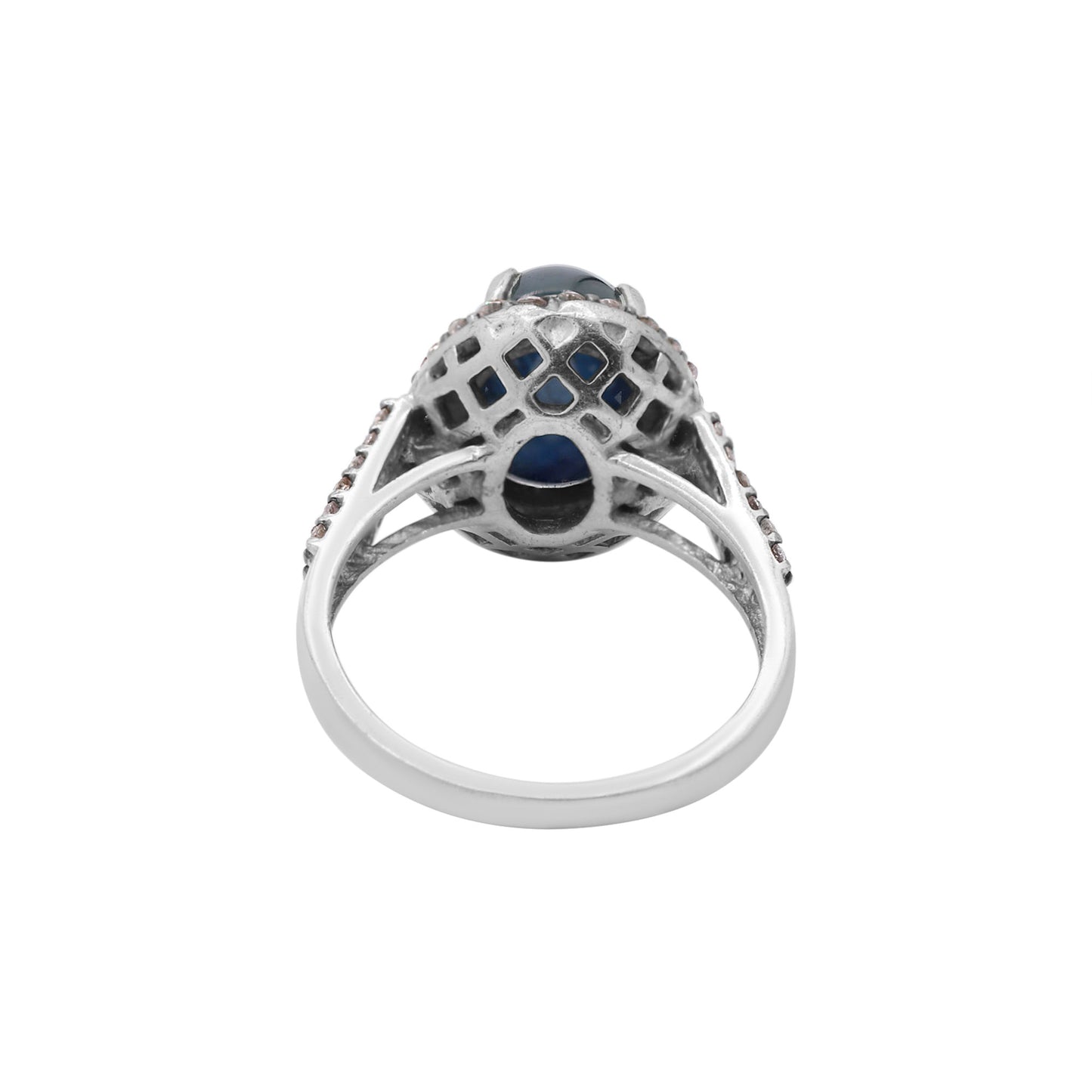 Precious Blue Sapphire With Diamond 925 Sterling Silver Ring