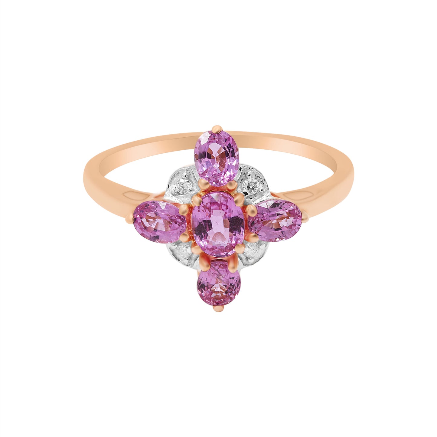 Natural Pink Sapphire With Diamond Ring In 14k Yellow Gold