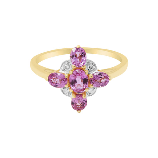 Natural Pink Sapphire With Diamond Ring In 14k Yellow Gold