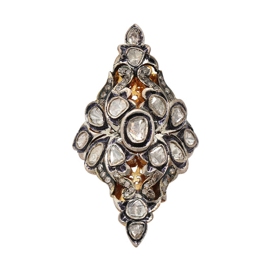 Designer Polki Diamond 925 Sterling Silver Gold Plated Ring