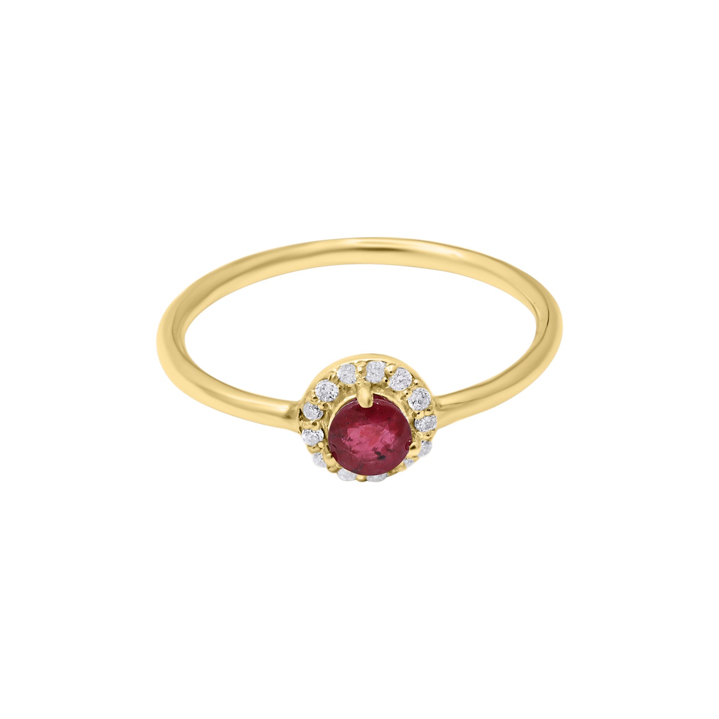 Natural Round Cut Ruby Gemstone With Diamond White Gold Ring In 14k White Gold