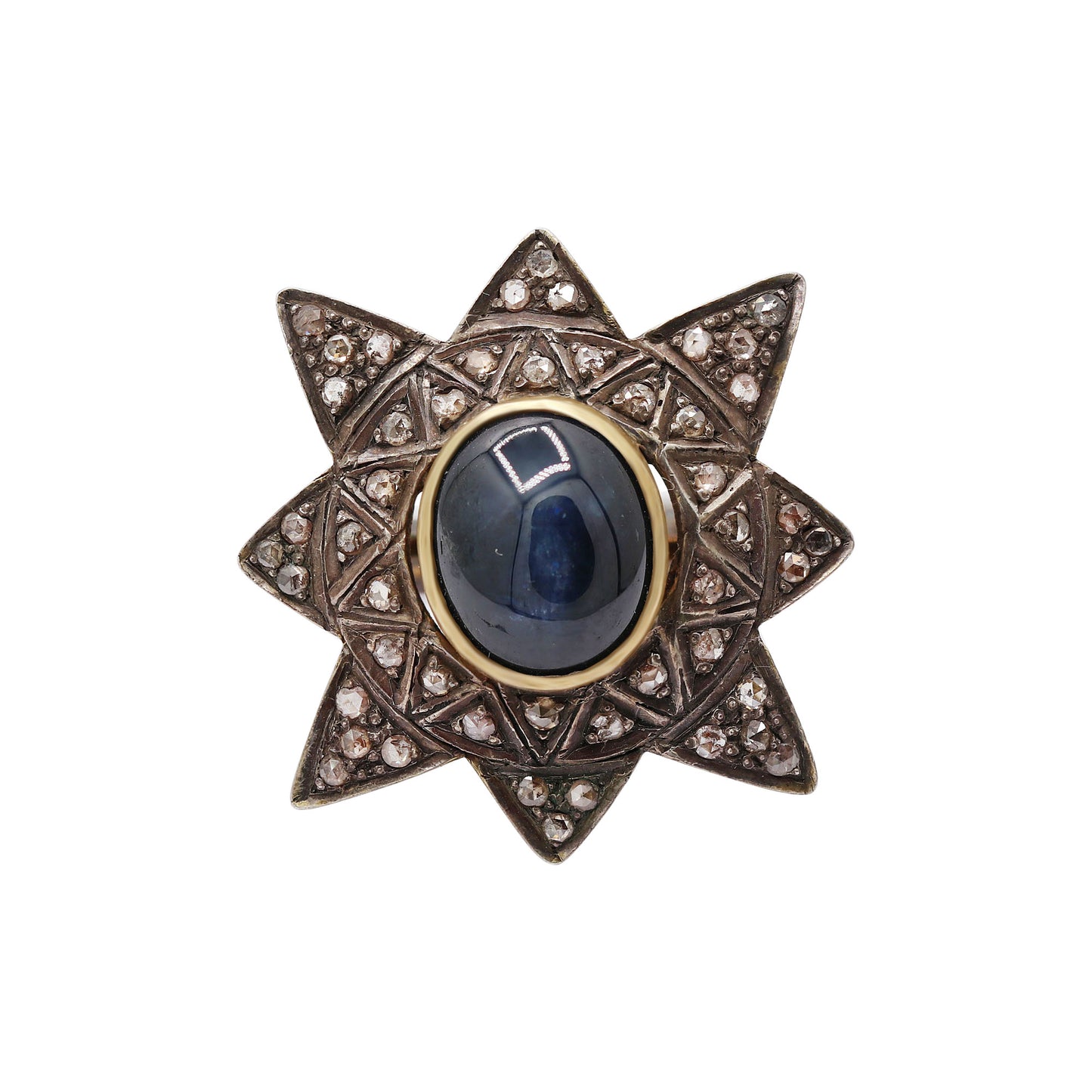 Star Natural Blue Sapphire With Diamond 925 Sterling Silver Black Rhodium Ring