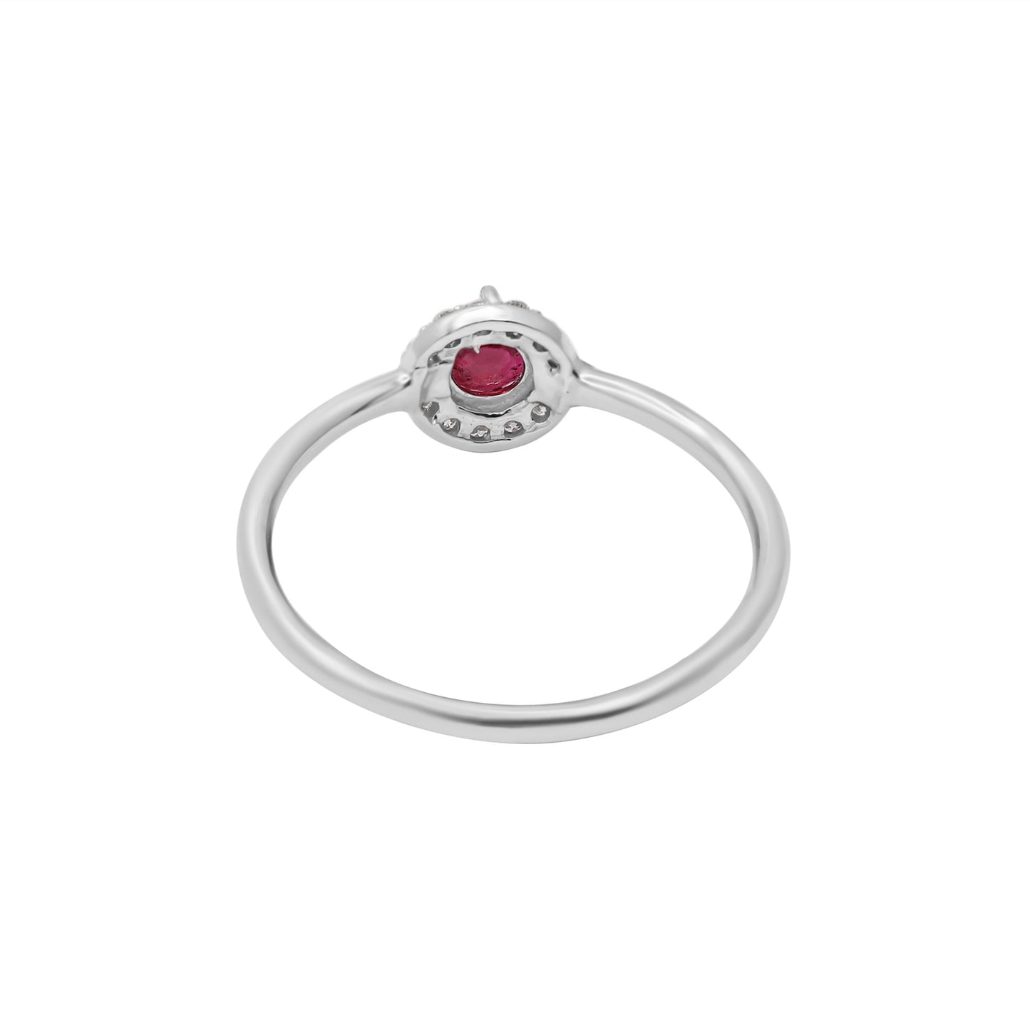 Natural Round Cut Ruby Gemstone With Diamond White Gold Ring In 14k White Gold