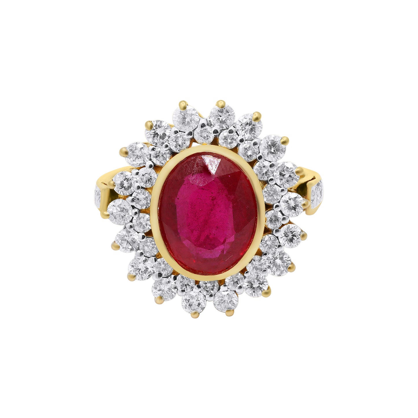 Natural Oval Cut Ruby With Diamond Yellow Gold Designer Ring In 18k Yellow Gold