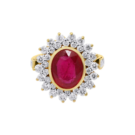 Natural Oval Cut Ruby With Diamond Yellow Gold Designer Ring In 18k Yellow Gold