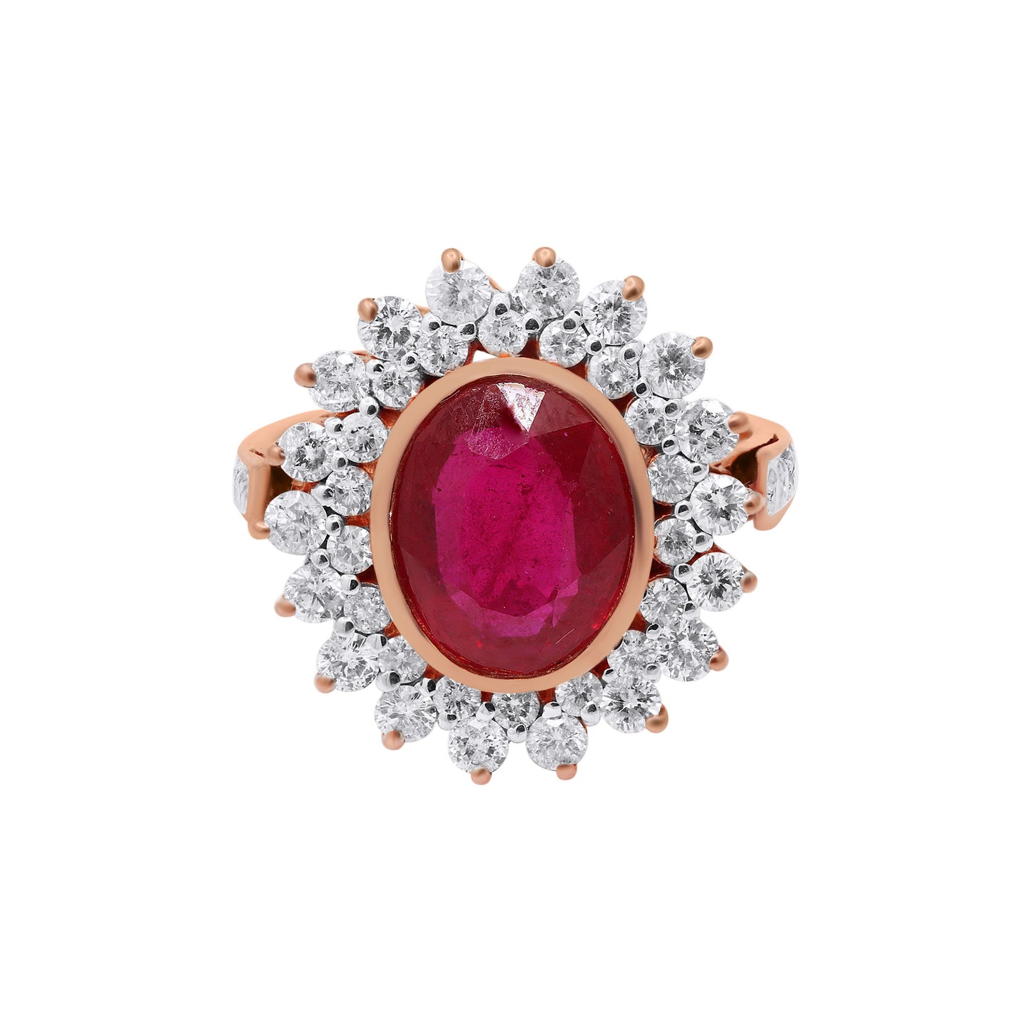 Natural Oval Cut Ruby With Diamond Yellow Gold Designer Ring In 18k Yellow Gold