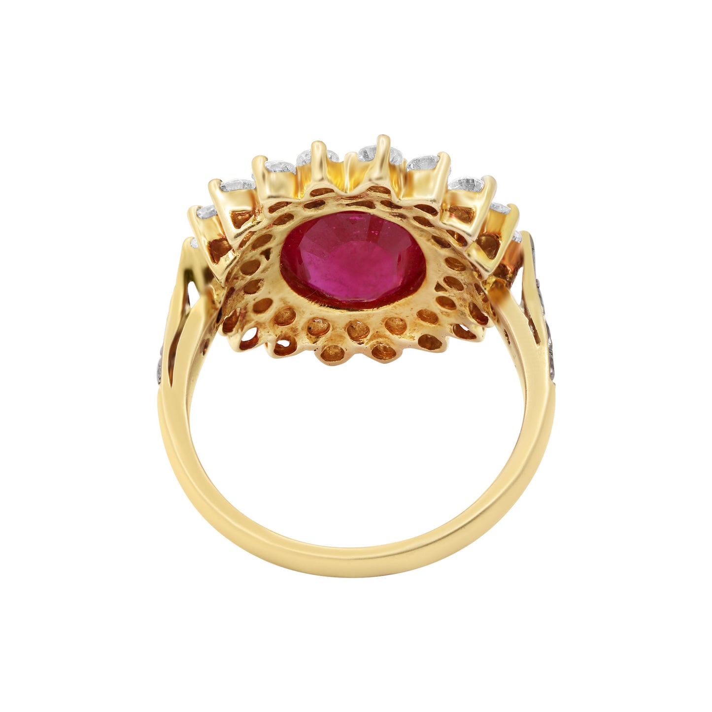 Natural Oval Cut Ruby With Diamond Yellow Gold Designer Ring In 18k Yellow Gold