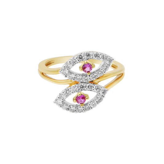 Natural Ruby With Diamond Designer Yellow Gold Ring 18k Yellow Gold