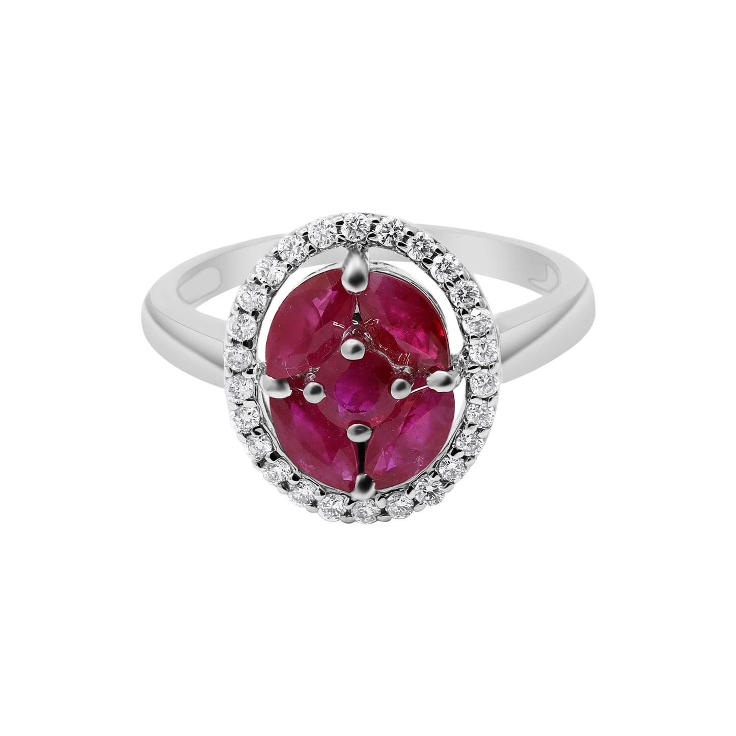 Natural Ruby With Diamond Yellow Gold Ring In 14k White Gold