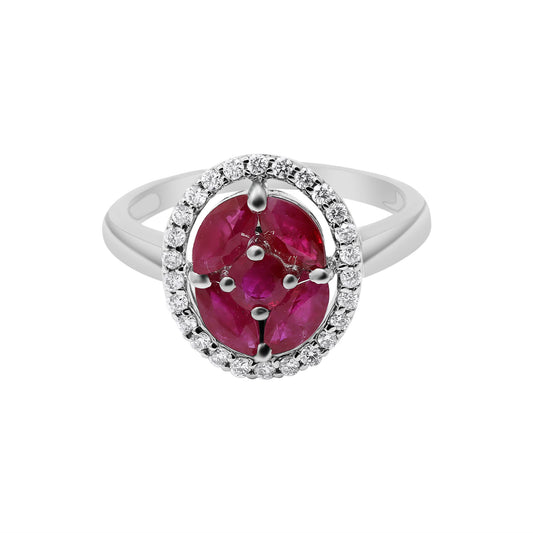 Natural Ruby With Diamond Yellow Gold Ring In 14k White Gold