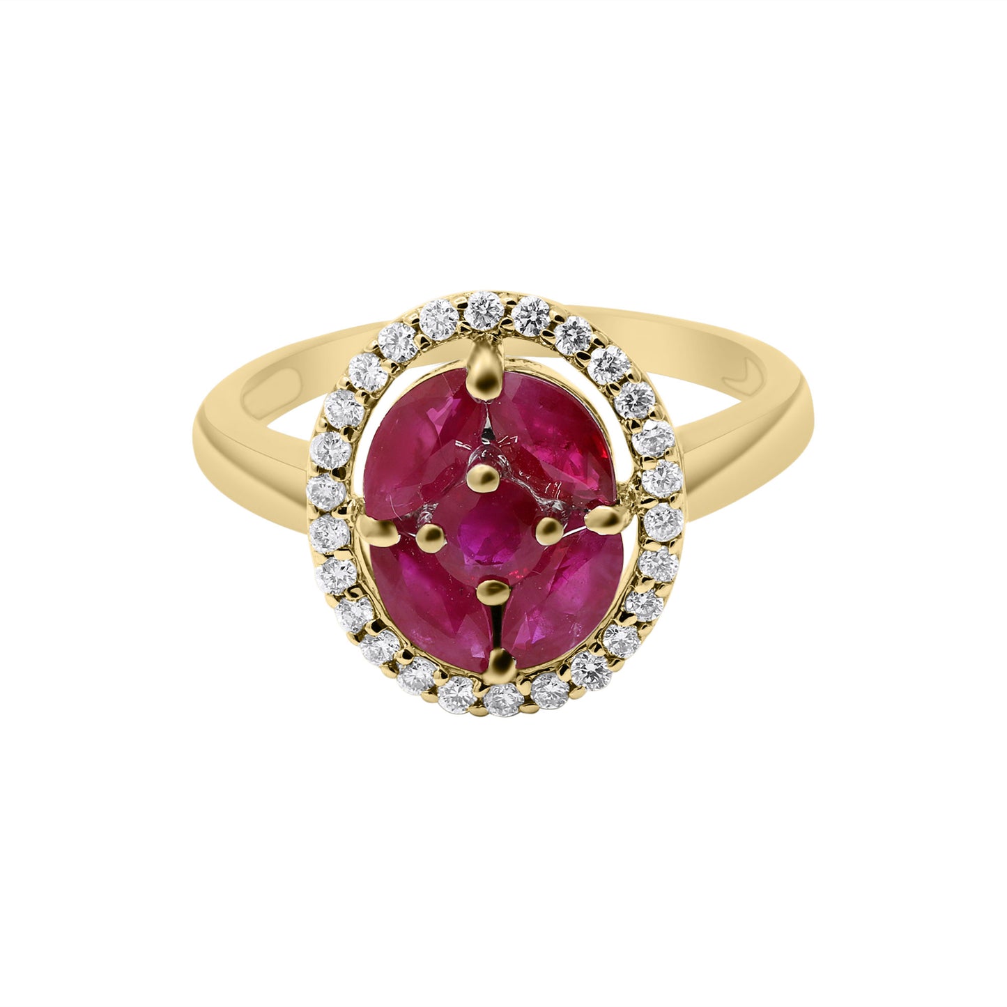 Natural Ruby With Diamond Yellow Gold Ring In 14k White Gold