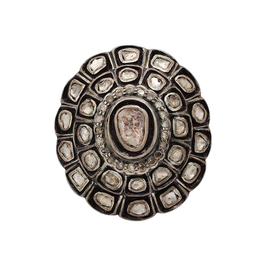 Handmade Polki Diamond Gold Plated 925 Sterling Silver Ring