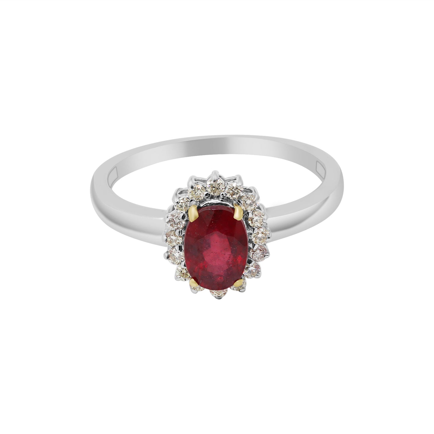 Natural Oval Cut Ruby Gemstone With Diamond Gold Ring In 14k White Gold