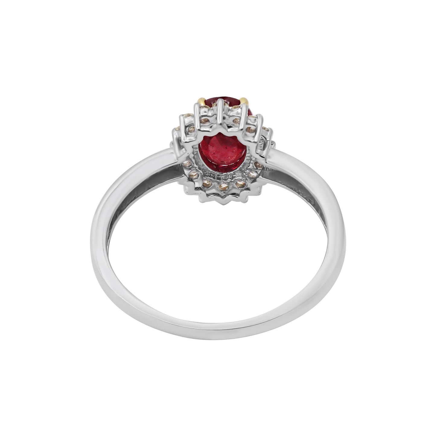 Natural Oval Cut Ruby Gemstone With Diamond Gold Ring In 14k White Gold