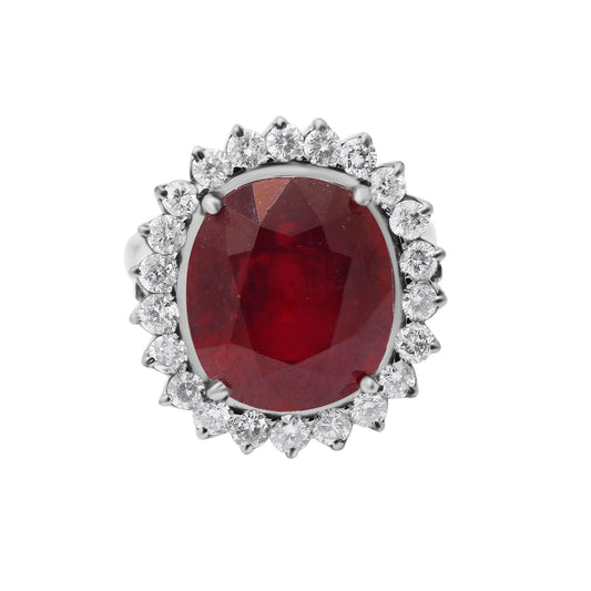Natural Ruby With Diamond White Gold Ring In 18k White Gold