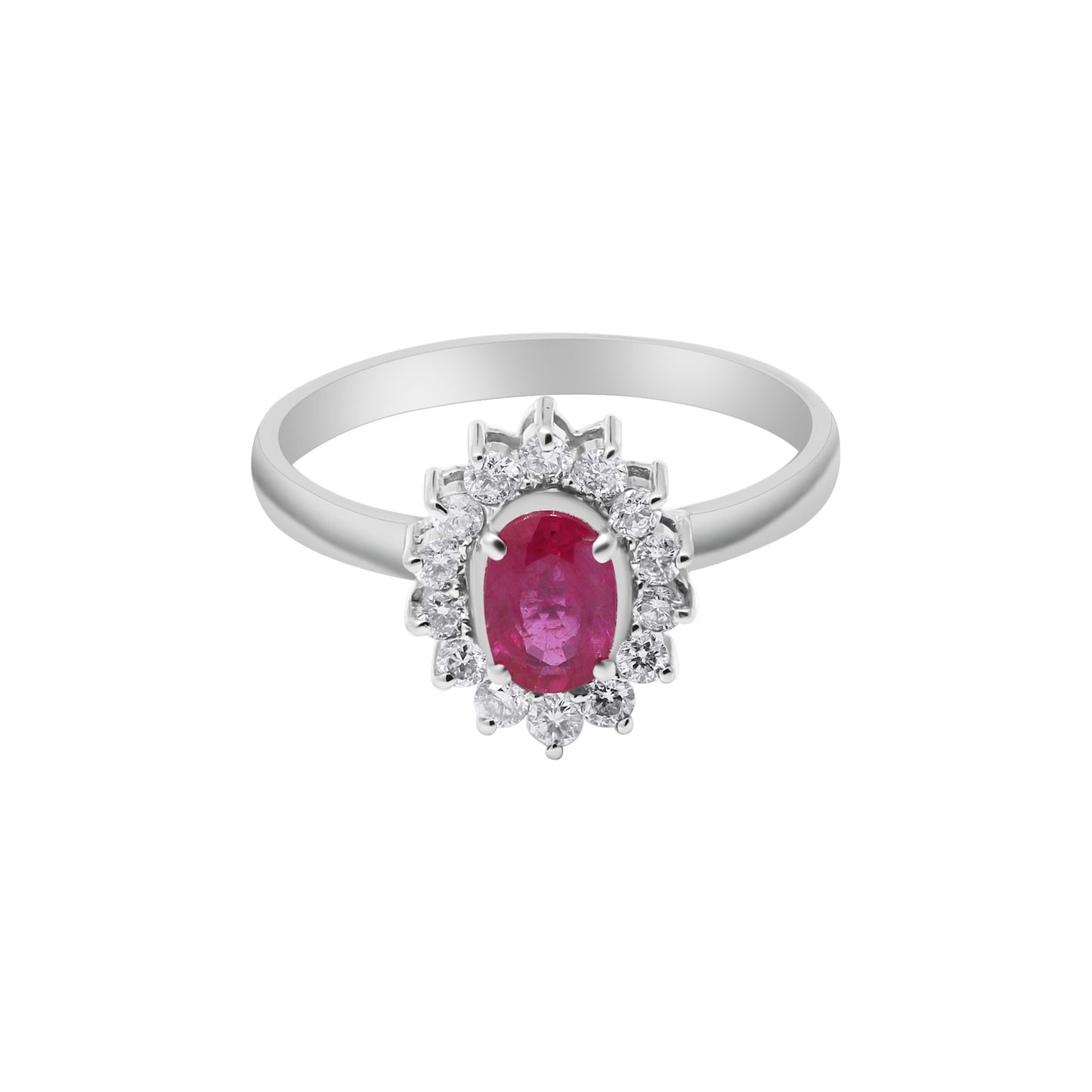 Natural Oval Cut Ruby With Diamond White Gold Ring In 18k Gold