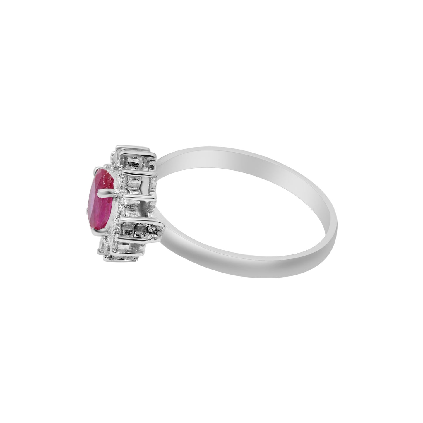 Natural Oval Cut Ruby With Diamond White Gold Ring In 18k Gold