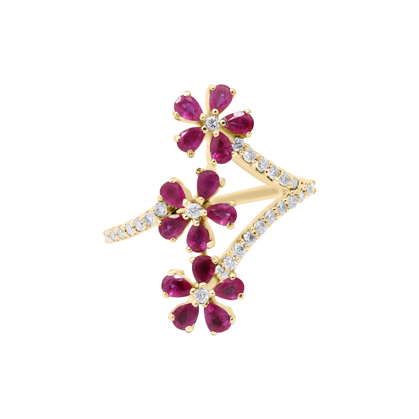 Natural Ruby With Diamond White Gold Flower Ring In 18k White Gold
