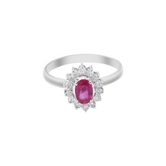 18k Gold Oval Cut Natural Ruby With Diamond White Gold Ring