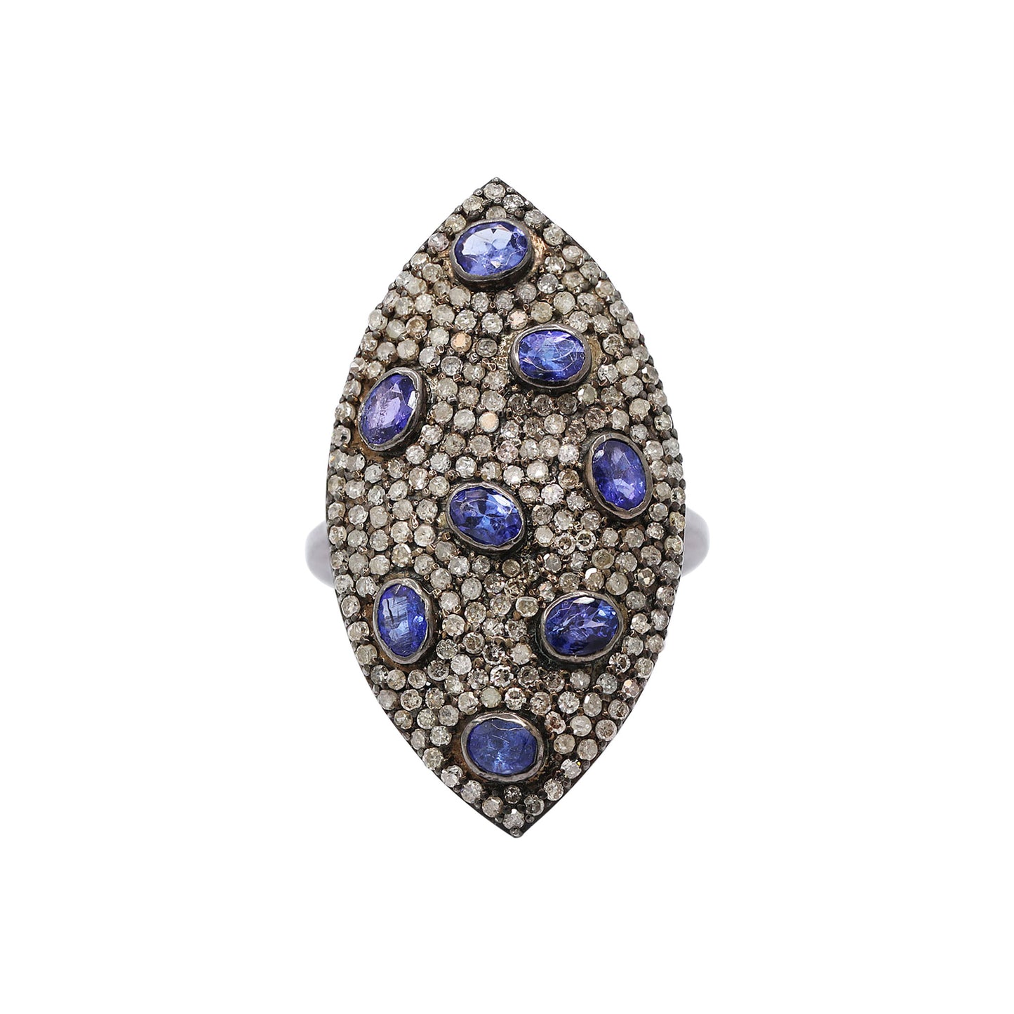 Natural Tanzanite And Diamond 925 Silver Black Rhodium Ring