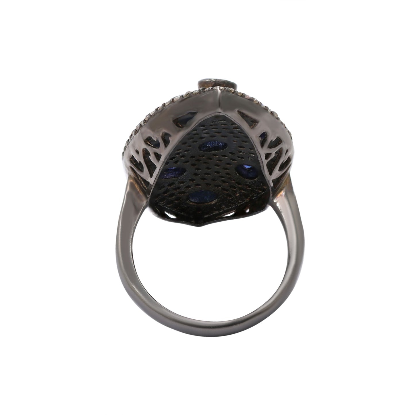 Natural Tanzanite And Diamond 925 Silver Black Rhodium Ring