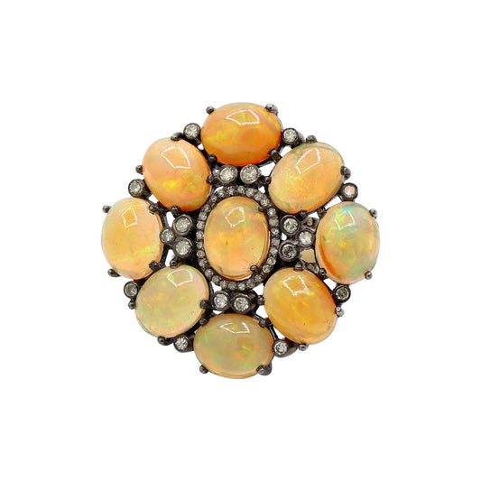 Natural Opal And Diamond 14k Gold Ring Handmade Gold Ring For Women's