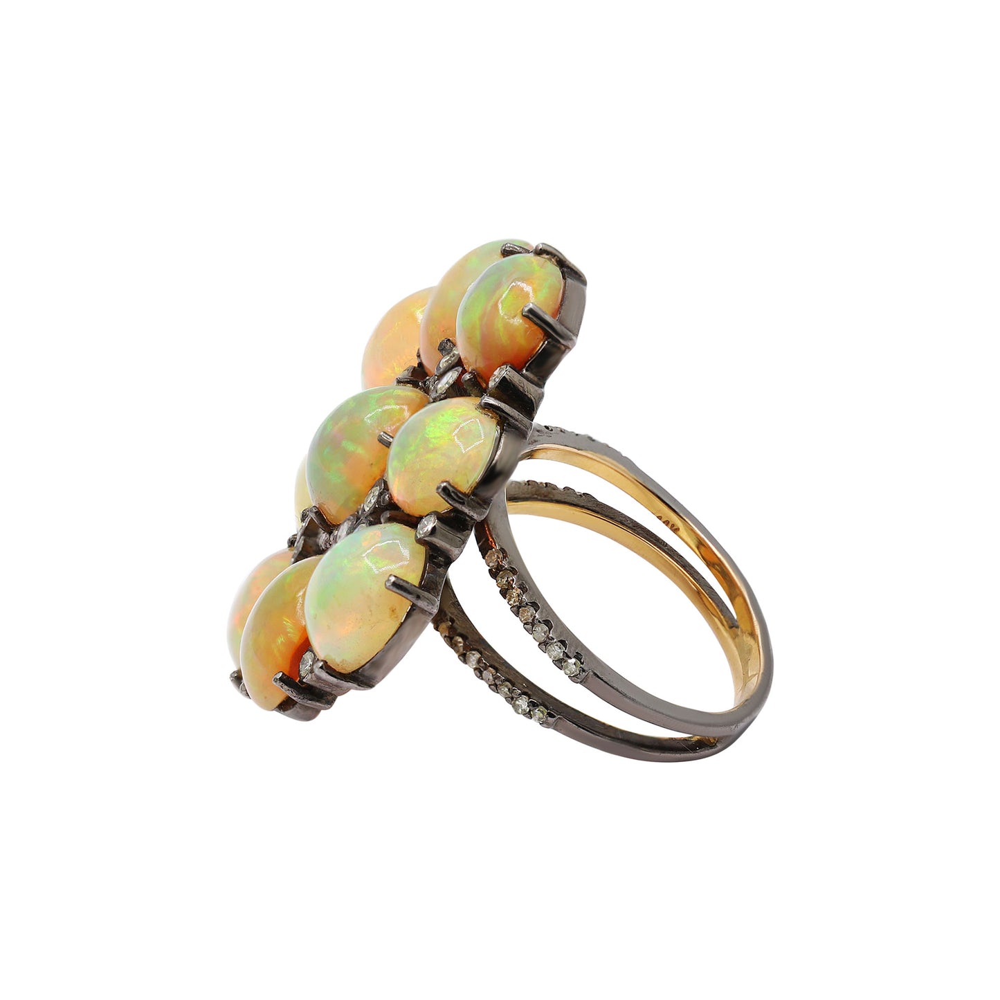 Natural Opal And Diamond 14k Gold Ring Handmade Gold Ring For Women's