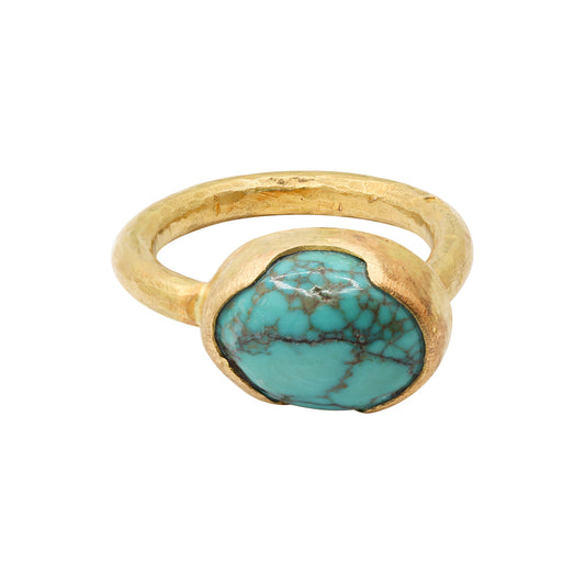 Natural Turquoise Oval Cut Gemstone 18K Gold Ring Designer Unisex Ring