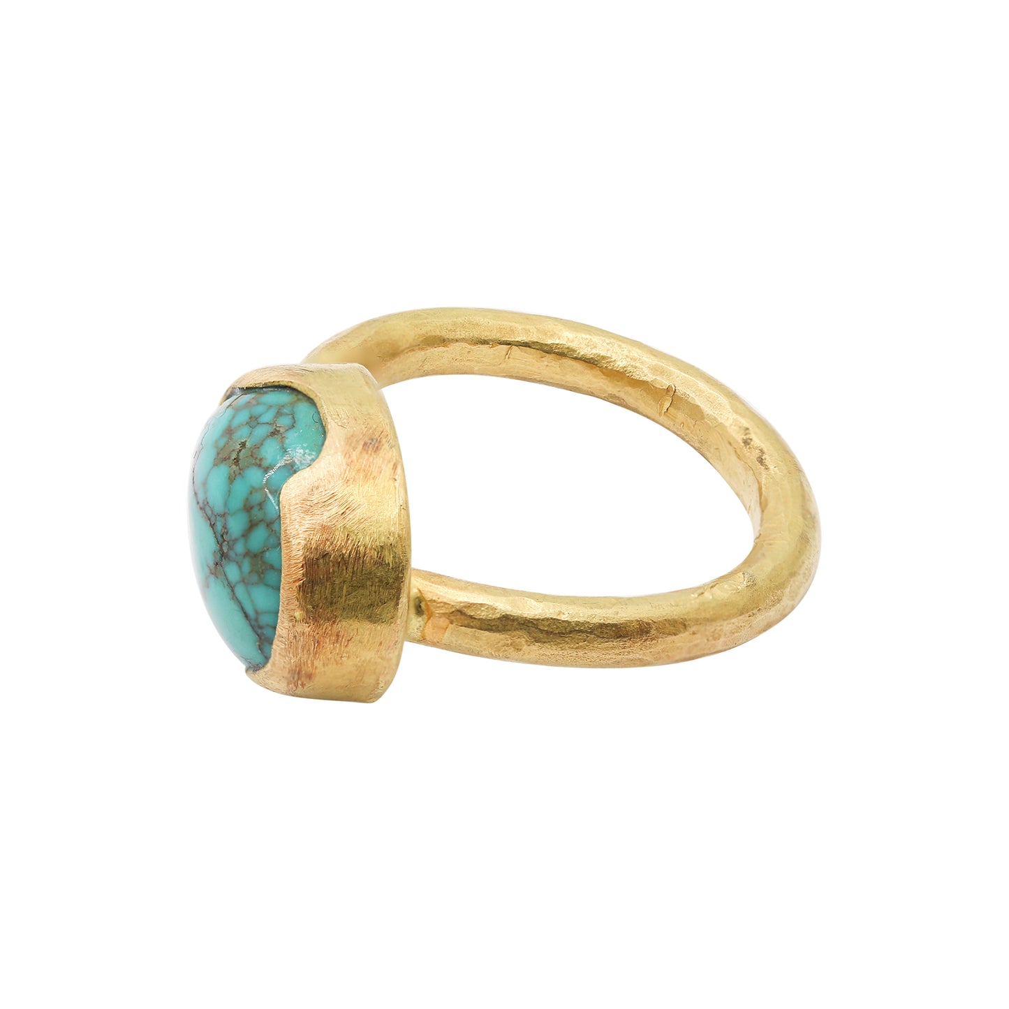Natural Turquoise Oval Cut Gemstone 18K Gold Ring Designer Unisex Ring